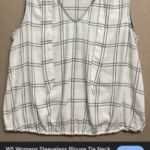 W5 Women's White and Black Plaid Sleeveless Blouse